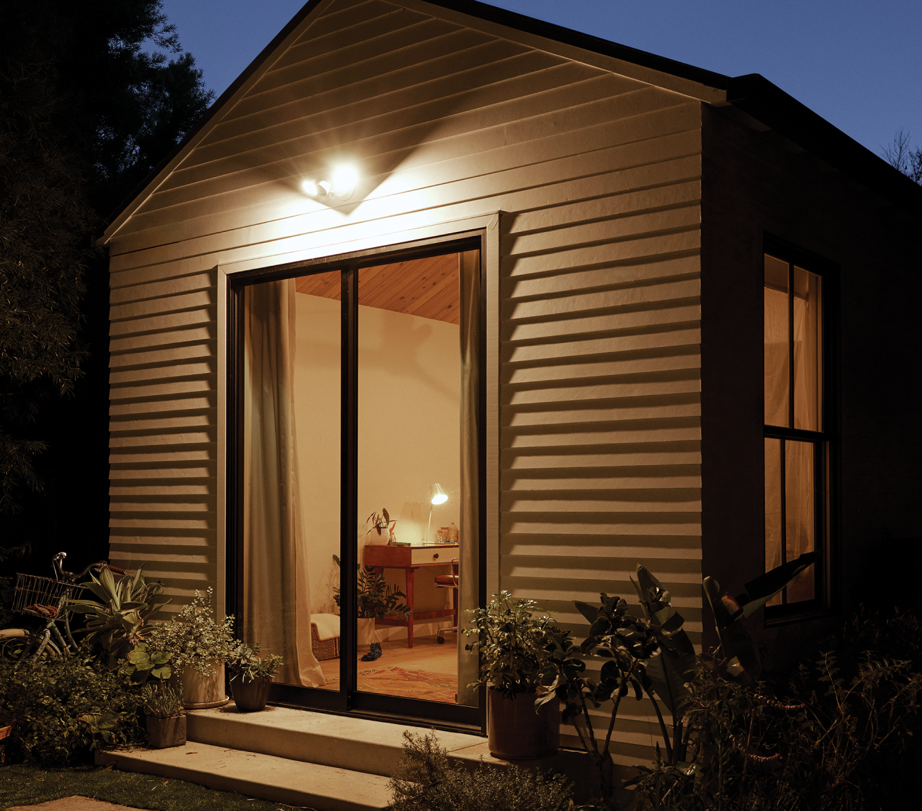 Google Nest Cam Floodlight on a house during nighttime