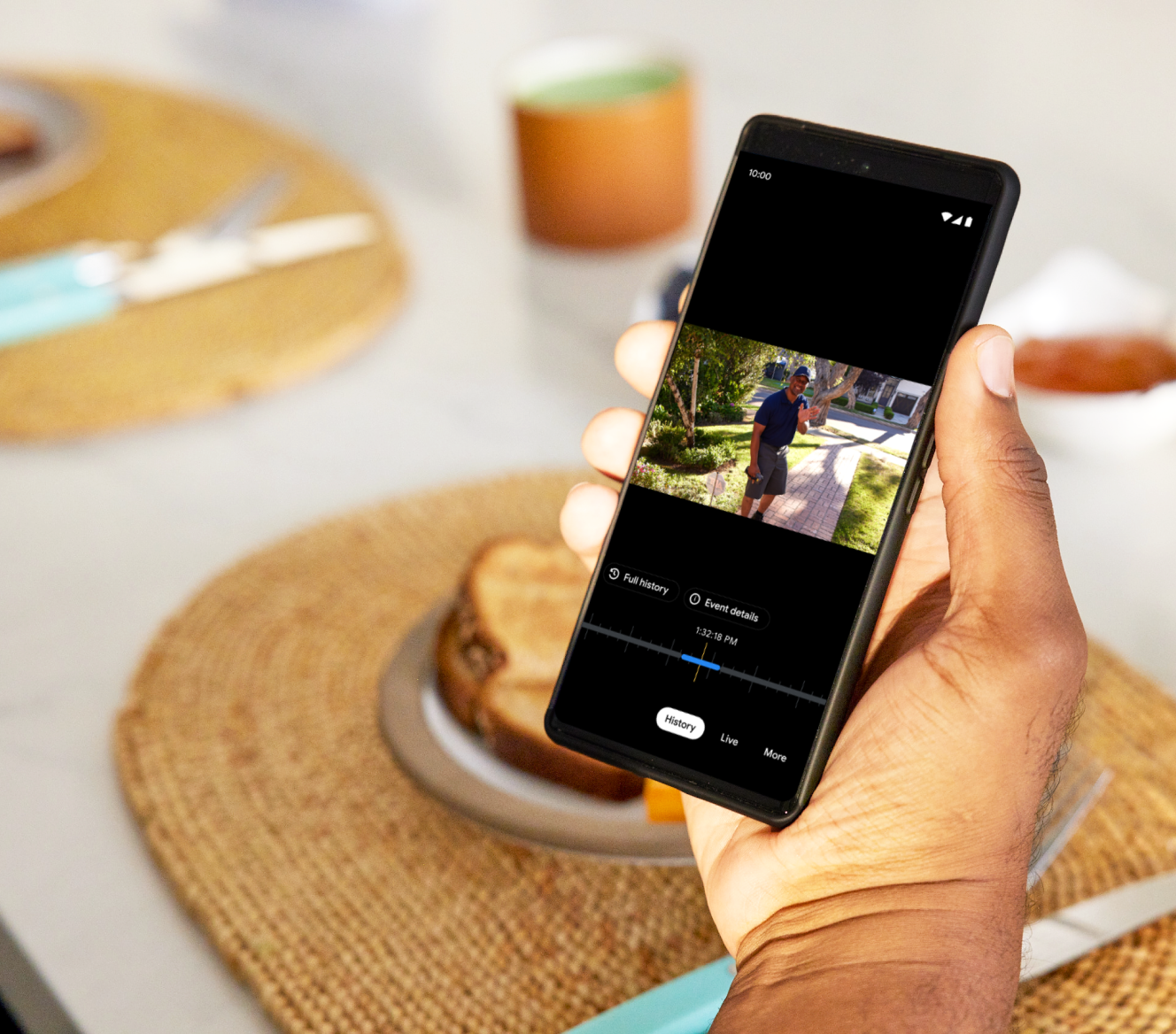 Footage from the Google Nest Cam Floodlight on a cell phone